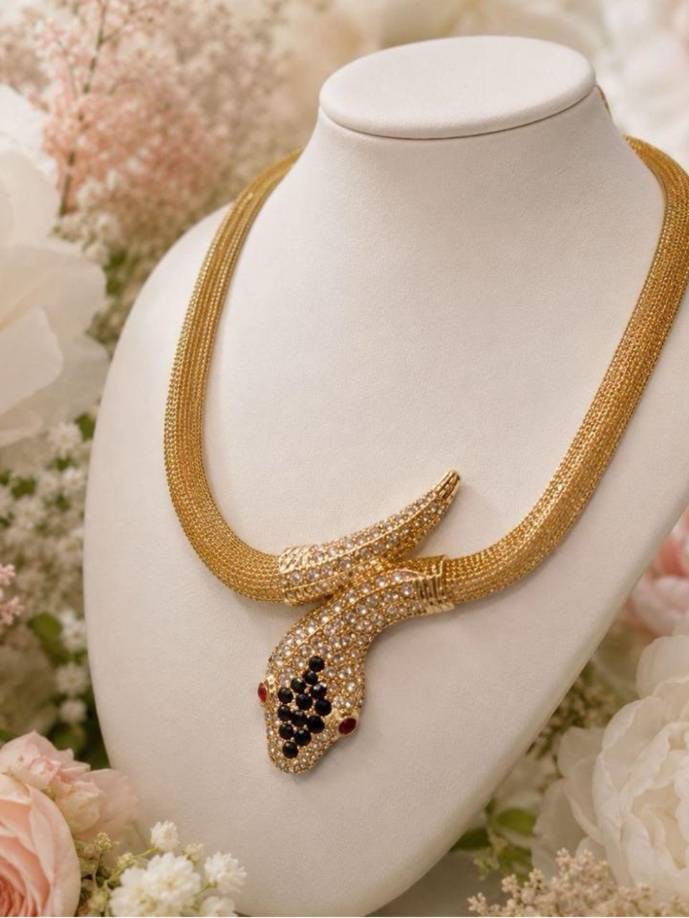 Gold Snake Pendant Statement Necklace - Women Jewelry
